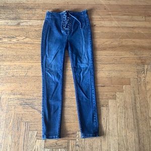 FREE PEOPLE HIGH WAISTED TIE SKINNY JEANS (26)